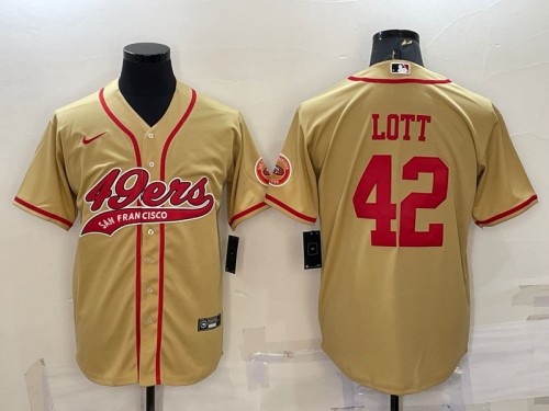 Men's San Francisco 49ers #42 Ronnie Lott Gold With Patch Cool Base Stitched Baseball Jersey